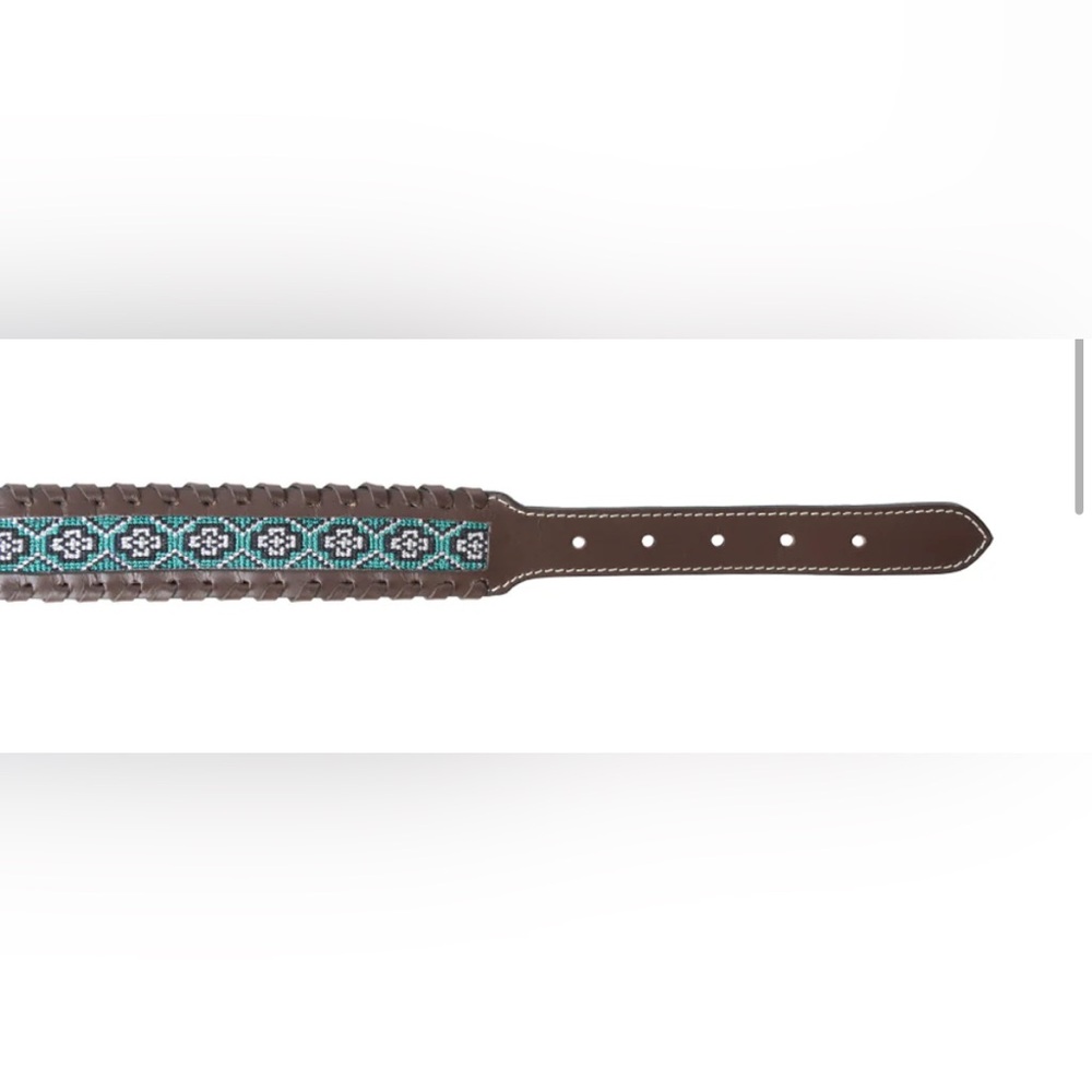 NWT Myra Tooled Dark Brown Leather w/Hand Made Green Aztec Inlay w/Buckstitch - Picture 6 of 9